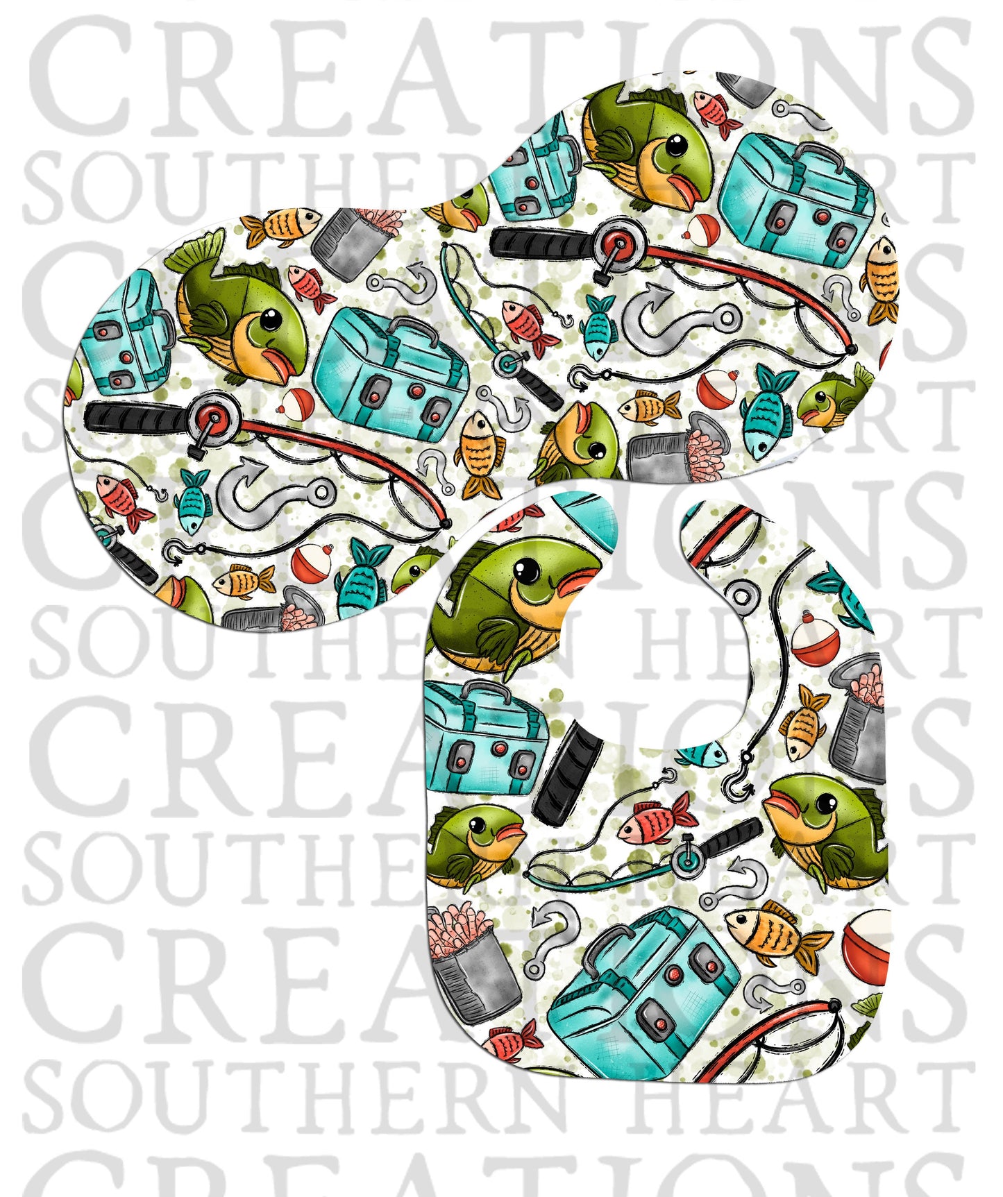 Baby Boy Fishing Bib and Burp Cloth PNG Digital File