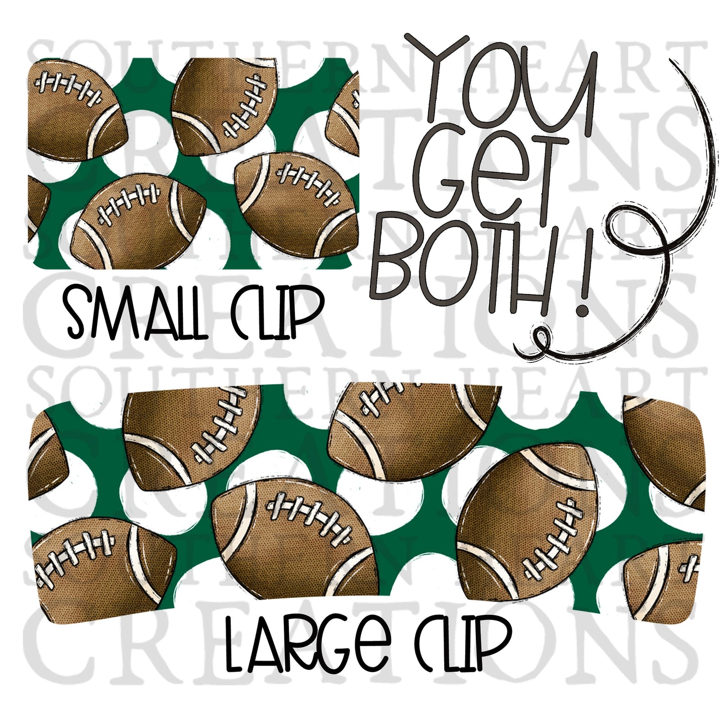 Green and White Football Claw Clip Attachment Bundle PNG Digital Download