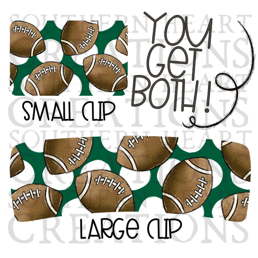 Green and White Football Claw Clip Attachment Bundle PNG Digital Download