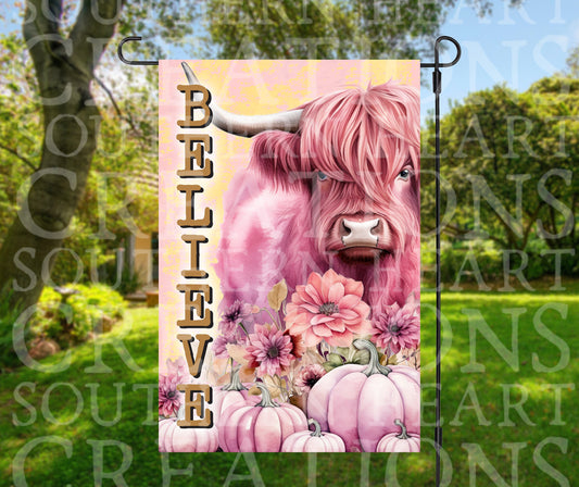 Highland Cow Believe Garden Flag PNG Digital Download