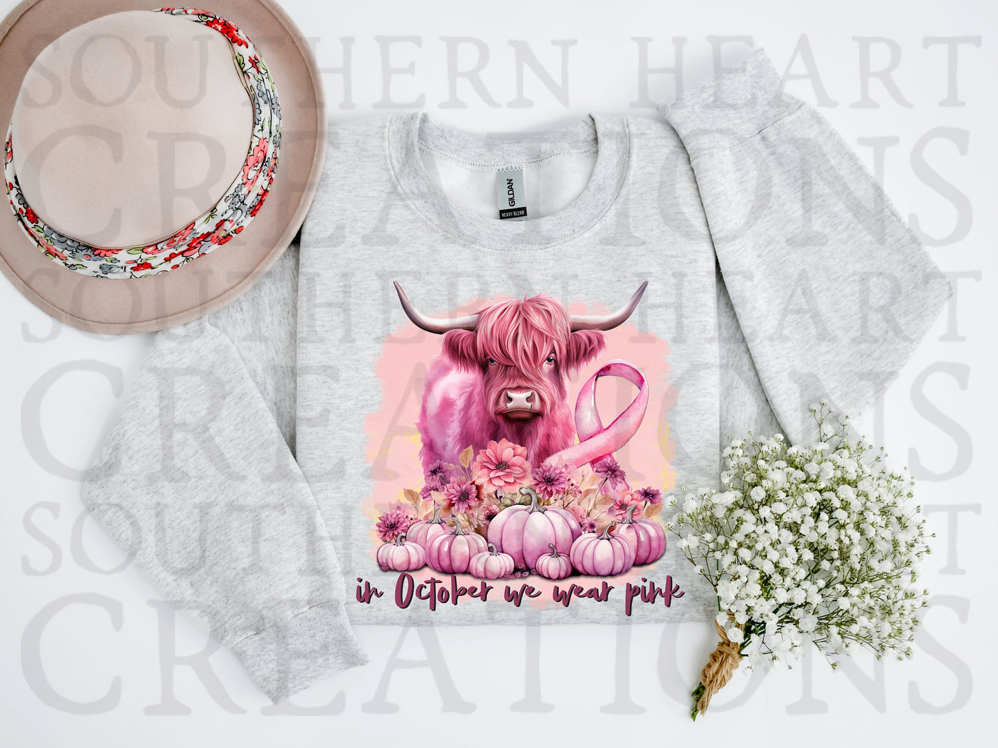 In October We Wear Pink Highland Cow PNG Digital File