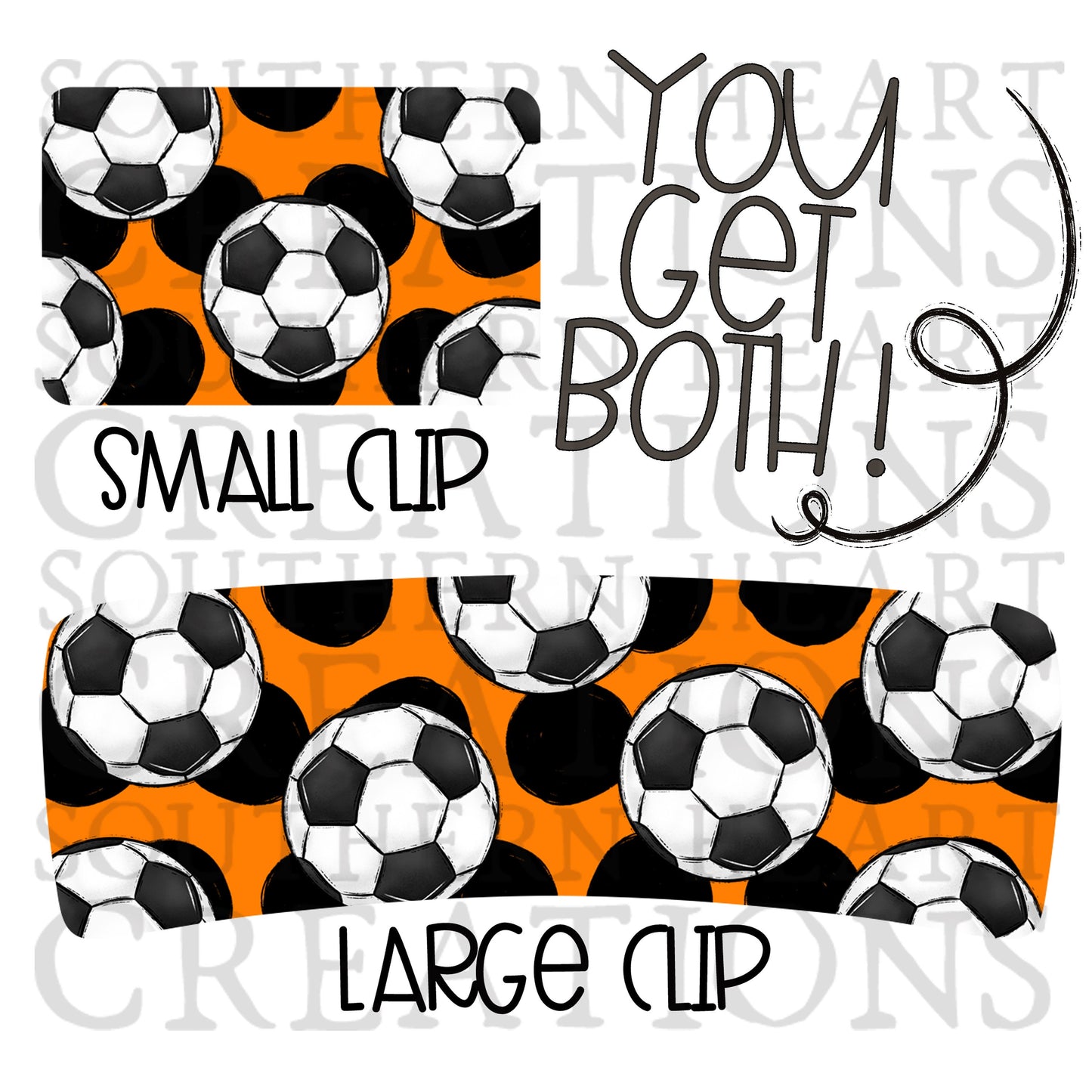 Orange and Black Soccer Claw Clip Attachment Bundle PNG Digital Download