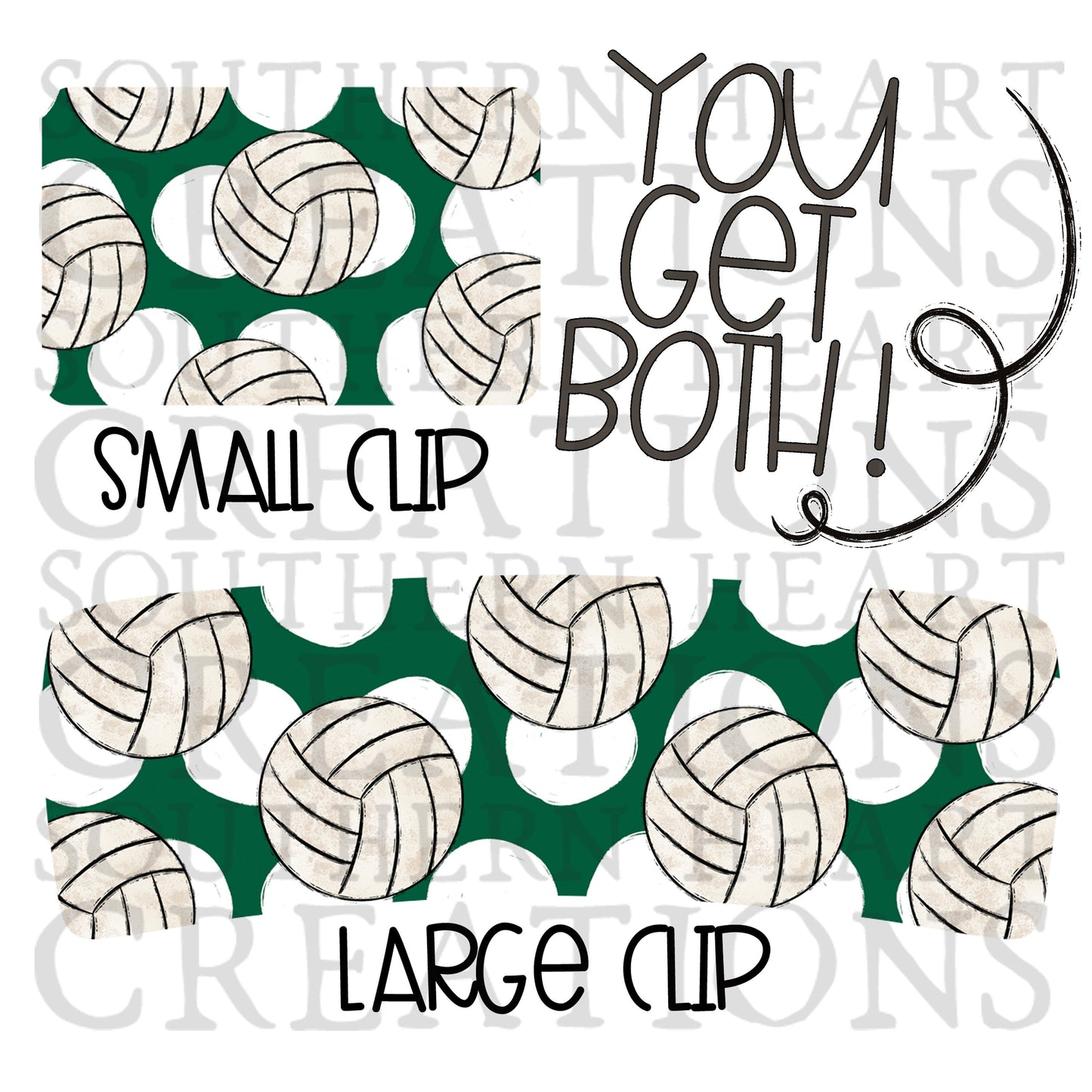 Green and White Volleyball Claw Clip Attachment Bundle PNG Digital Download