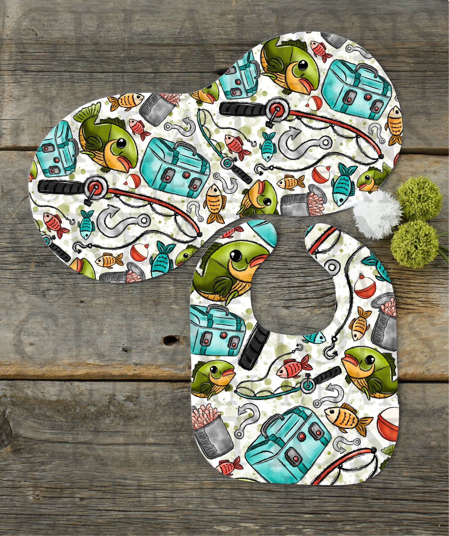 Baby Boy Fishing Bib and Burp Cloth PNG Digital File