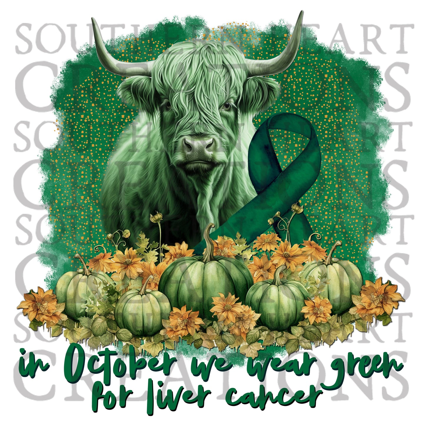 In October We Wear Green Highland Cow PNG Digital File