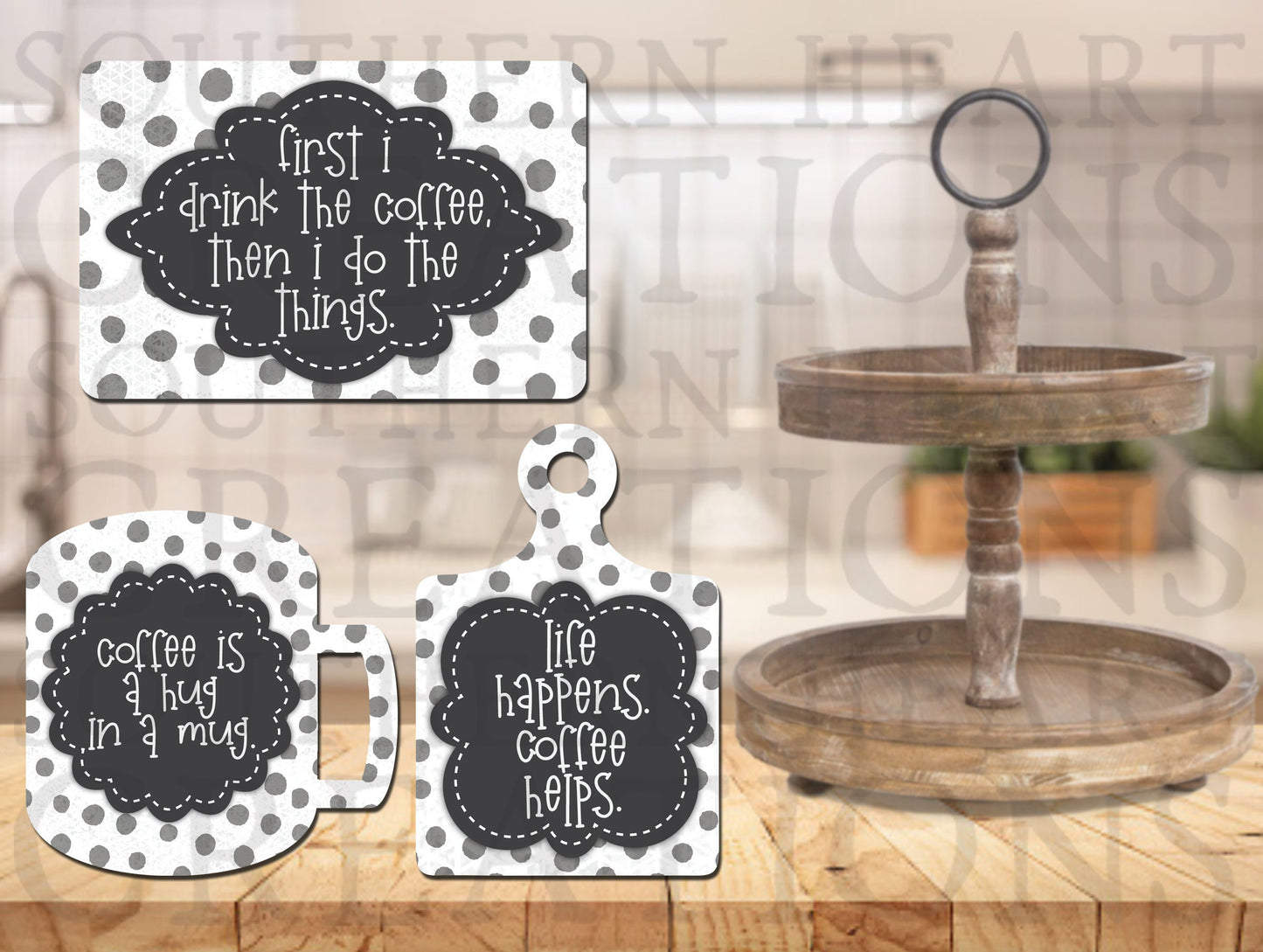 Coffee Quote Tiered Tray Decor Bundle PNG Digital File