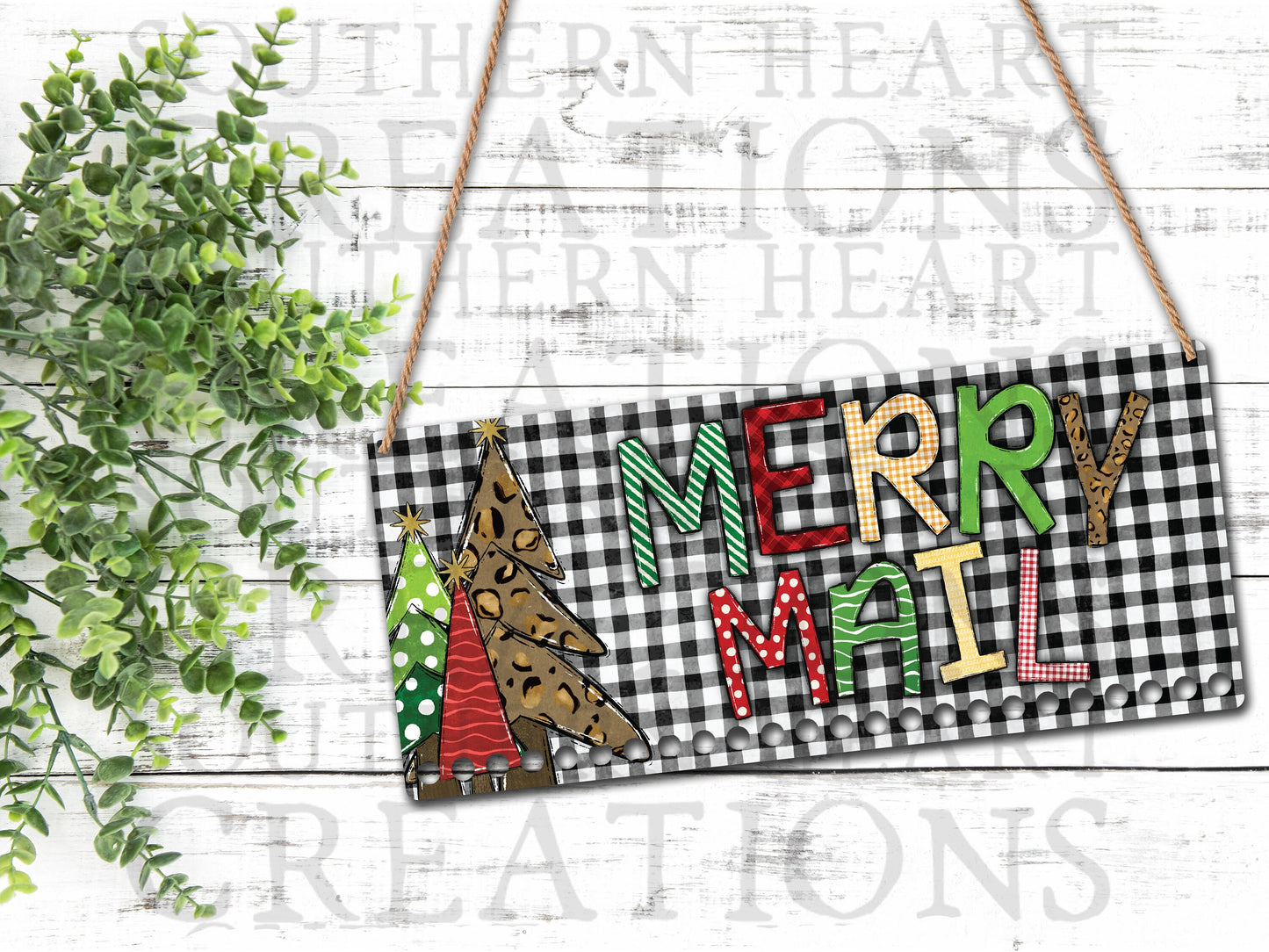 Buffalo Plaid Merry Mail Door Hanger PNG Digital File