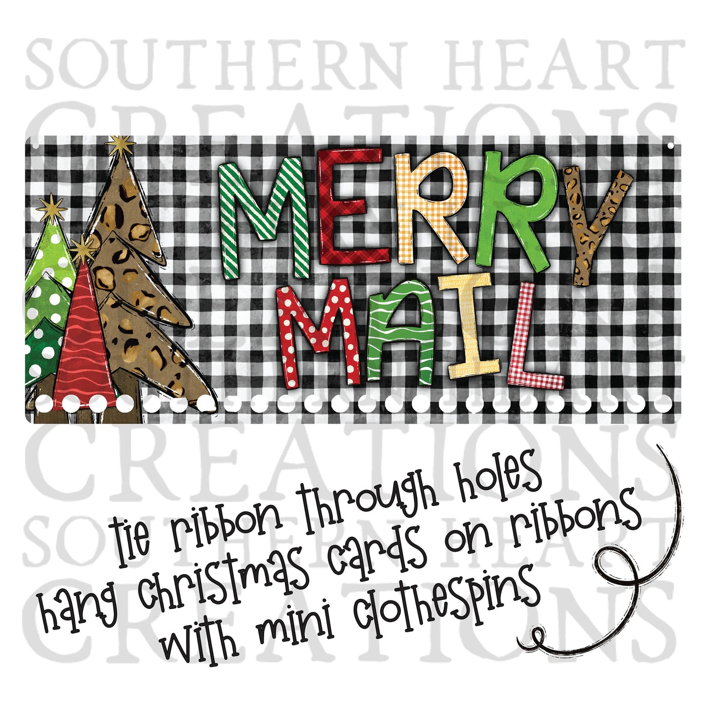 Buffalo Plaid Merry Mail Door Hanger PNG Digital File