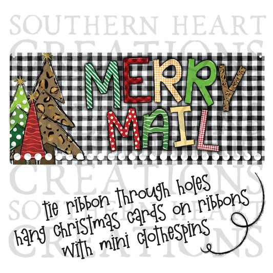 Buffalo Plaid Merry Mail Door Hanger PNG Digital File