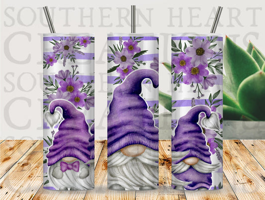 Watercolor Purple Gnomes Floral Tumbler Wrap PNG Digital Download