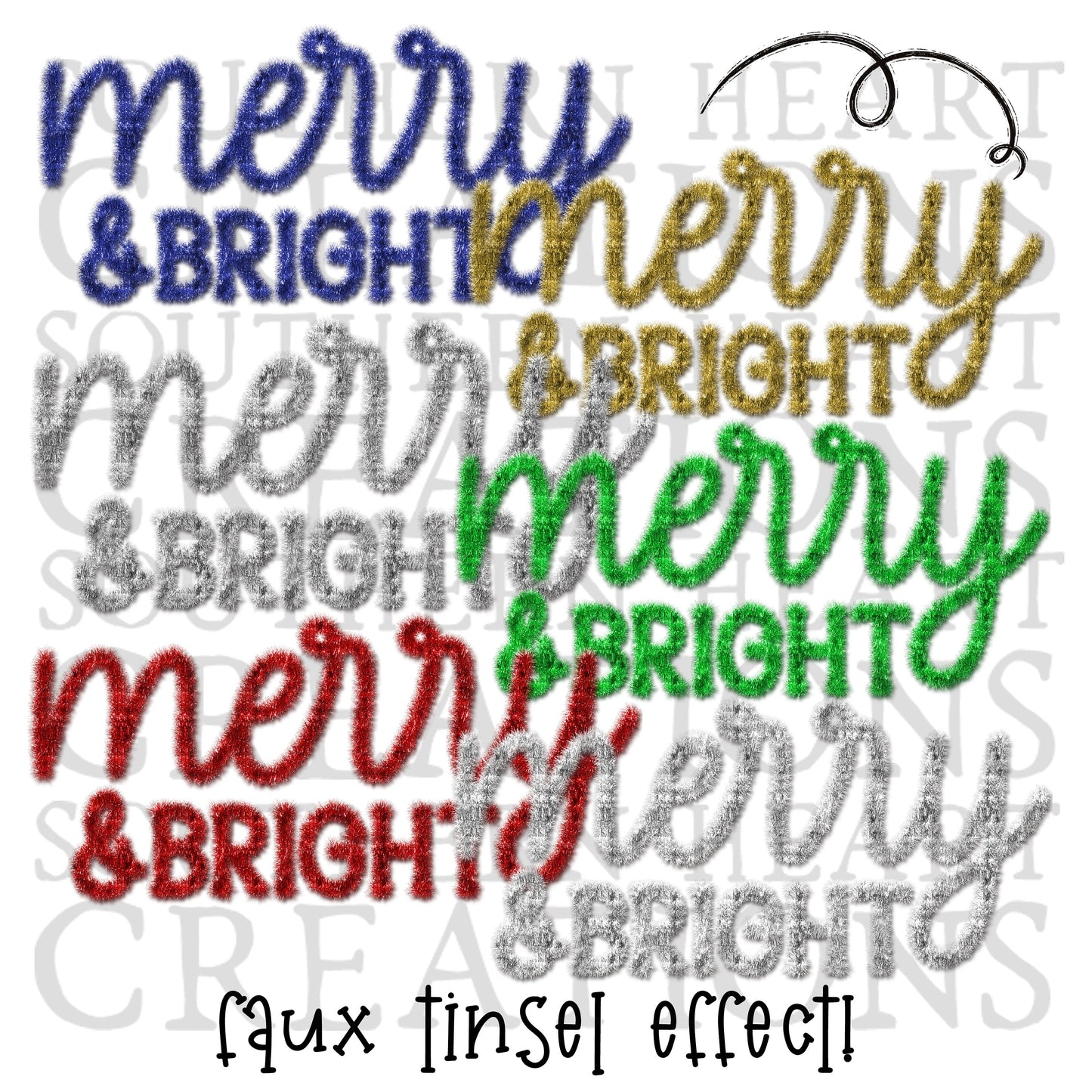 Faux Tinsel Merry and Bright Christmas Bundle PNG Digital Download