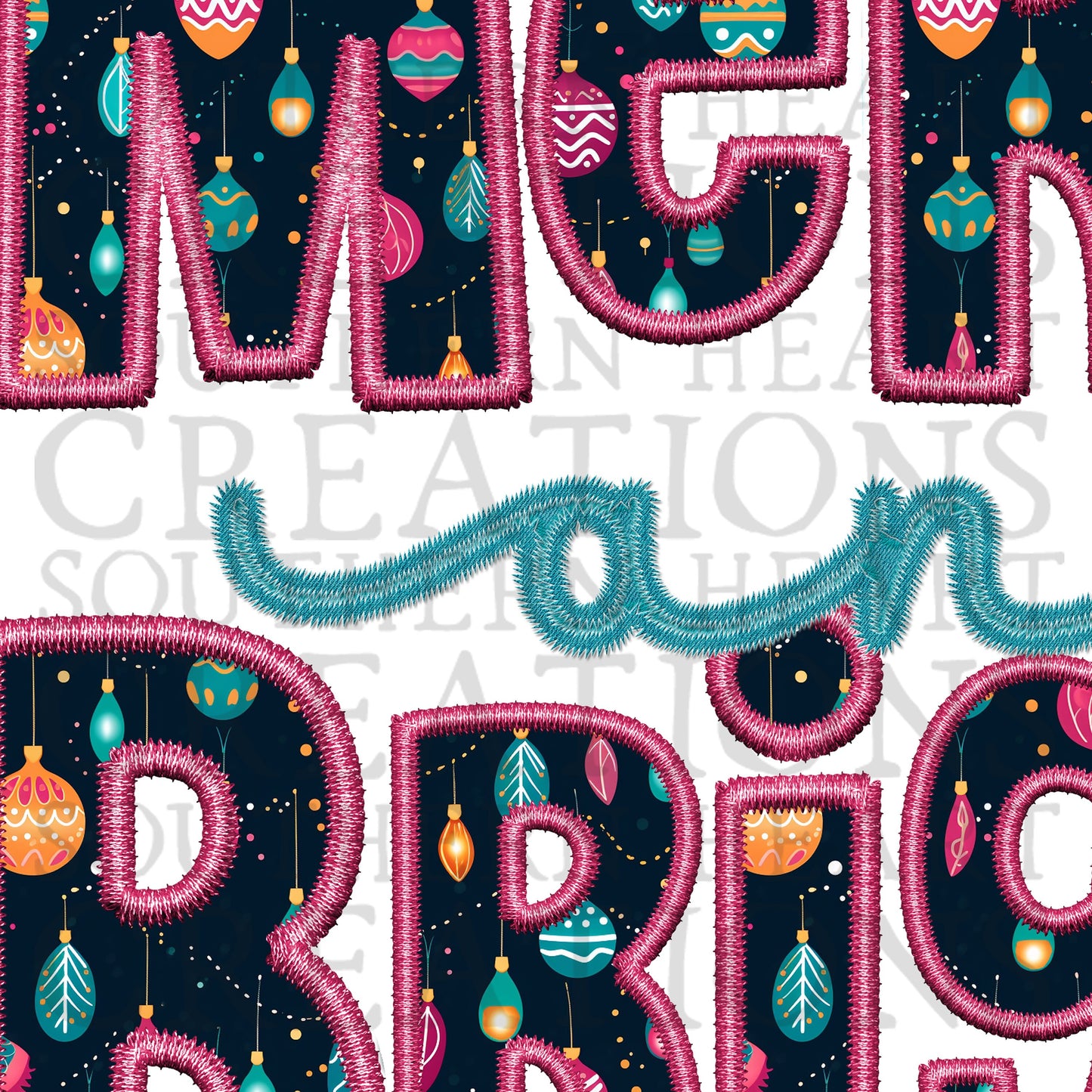 Faux Embroidery Merry and Bright Neon PNG Digital File