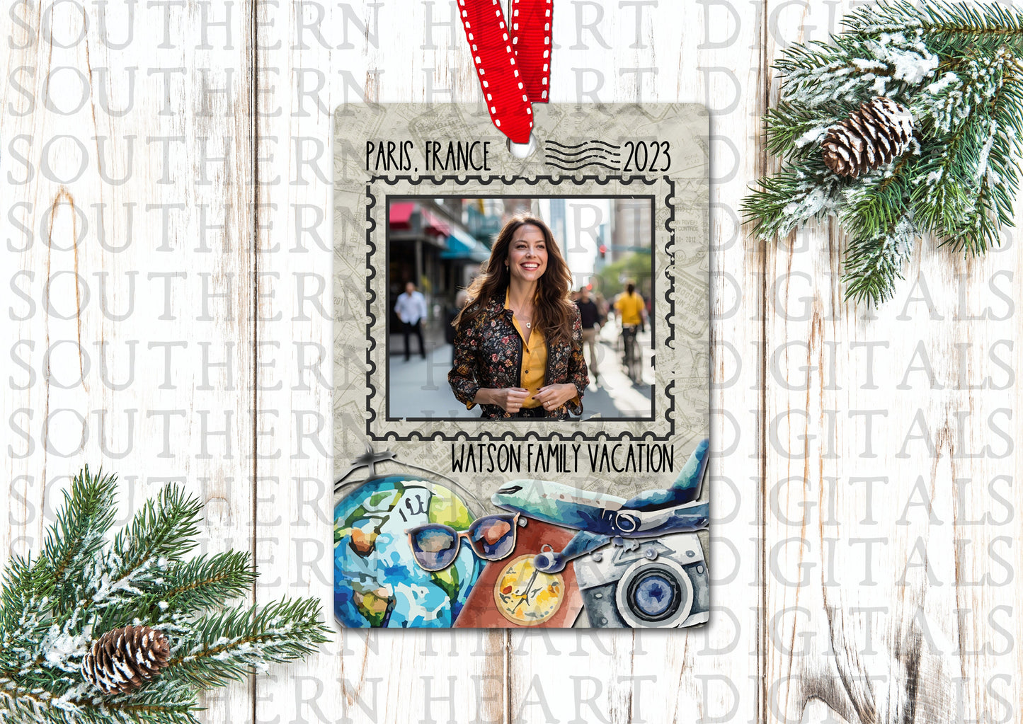 Vacation Travel Memories Christmas Ornament PNG Digital File