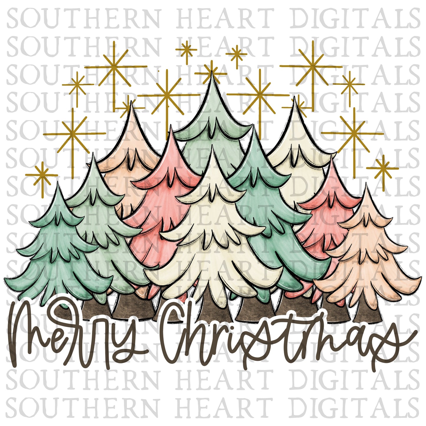 Pastel Christmas Trees PNG Digital Download File