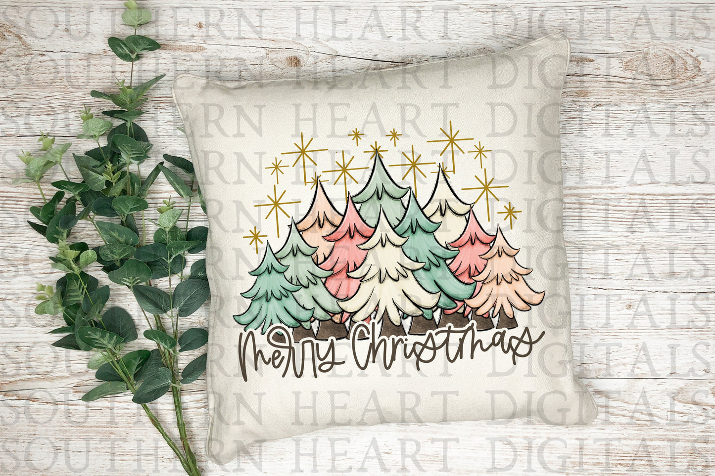 Pastel Christmas Trees PNG Digital Download File