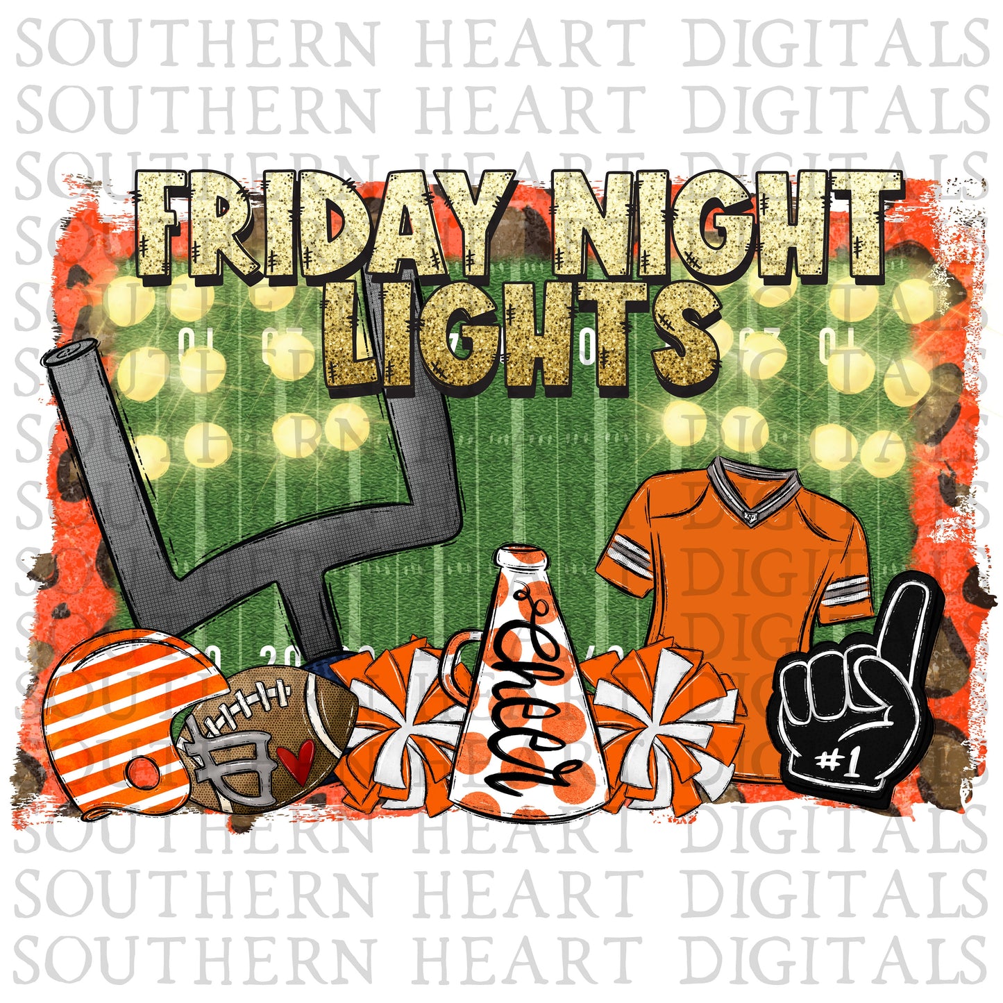 Orange and White Friday Night Lights PNG Digital Download