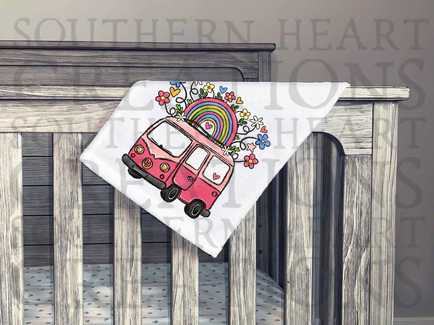 Retro Floral Van PNG Digital Download File