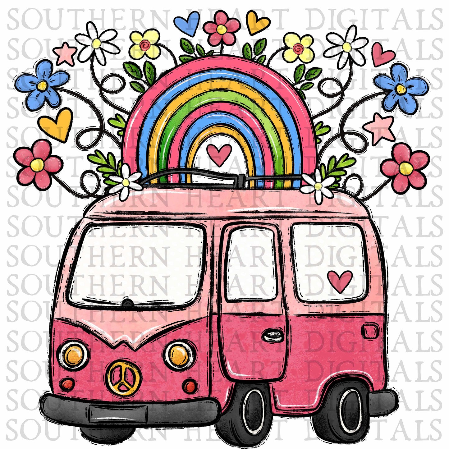 Retro Floral Van PNG Digital Download File