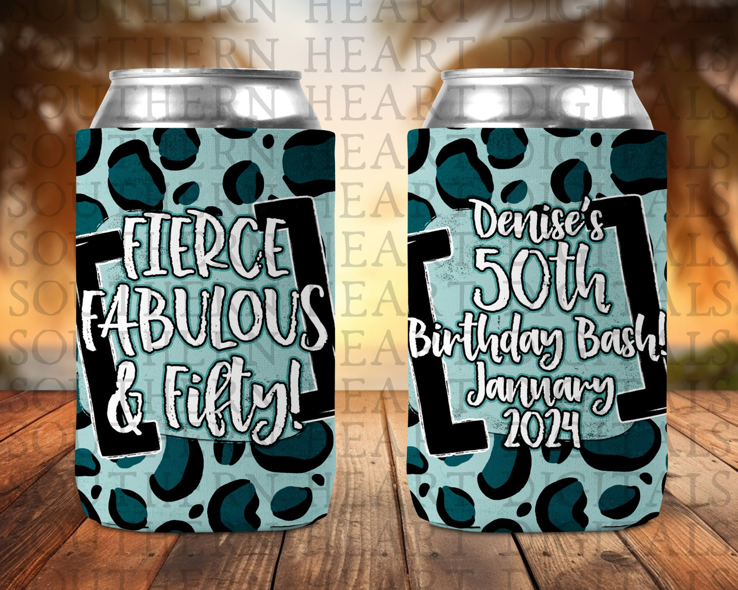 Fierce Fabulous & Fifty and BLANK Can Cooler Template PNG Digital Download