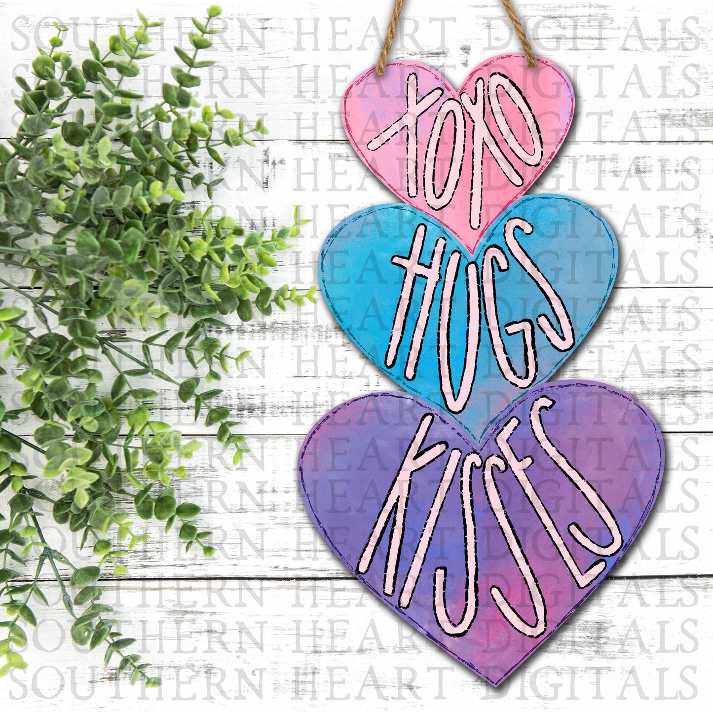 Pastel XOXO Hugs & Kisses Stacked Hearts PNG Digital Download File