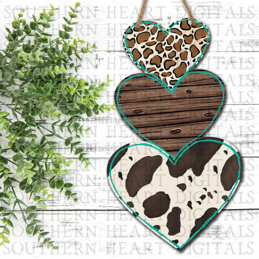 Cow Print Leopard Farmhouse Stacked Hearts PNG Digital Download File