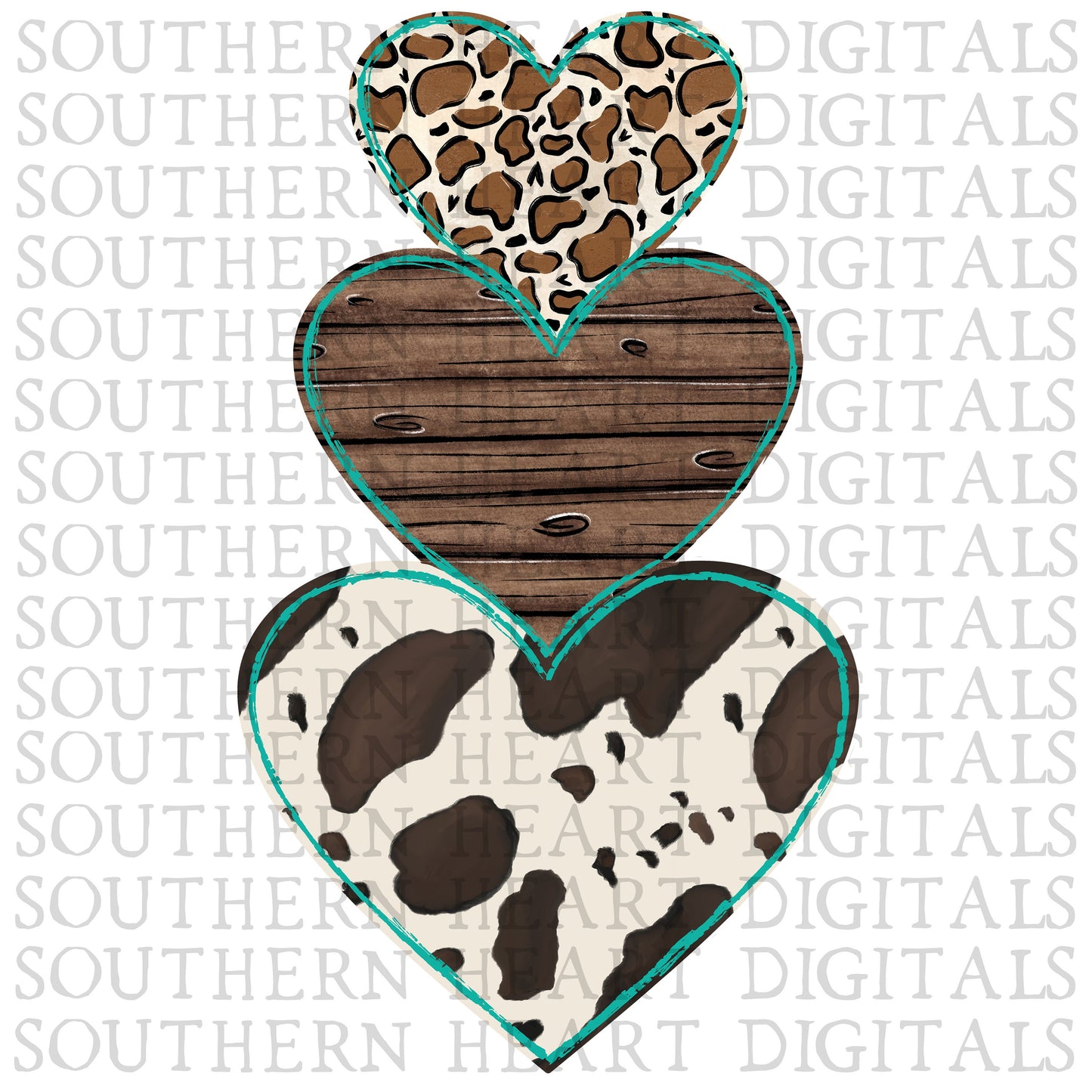 Cow Print Leopard Farmhouse Stacked Hearts PNG Digital Download File