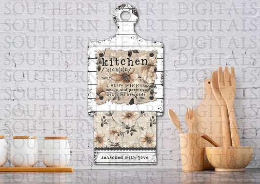 Farmhouse Floral Cutting Board Towel Holder & Kitchen Towel PNG Digital File