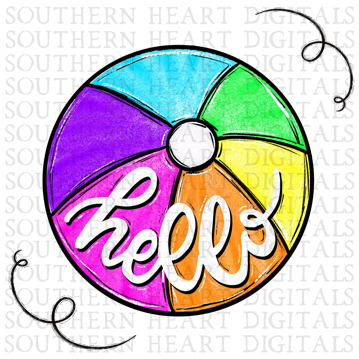 Doodle Neon Beach Ball Hello Door Hanger PNG Digital File