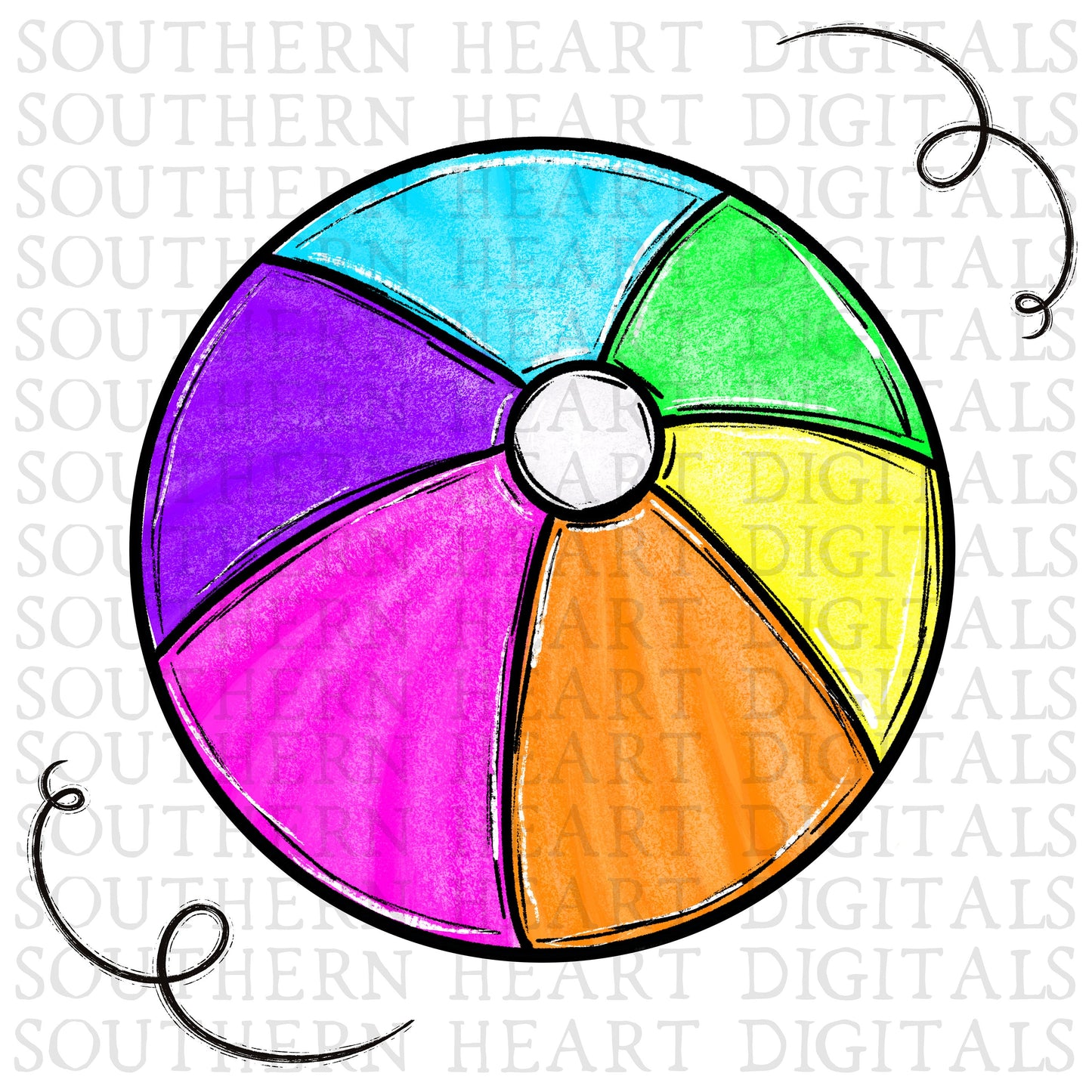 Doodle Neon Beach Ball Door Hanger PNG Digital File