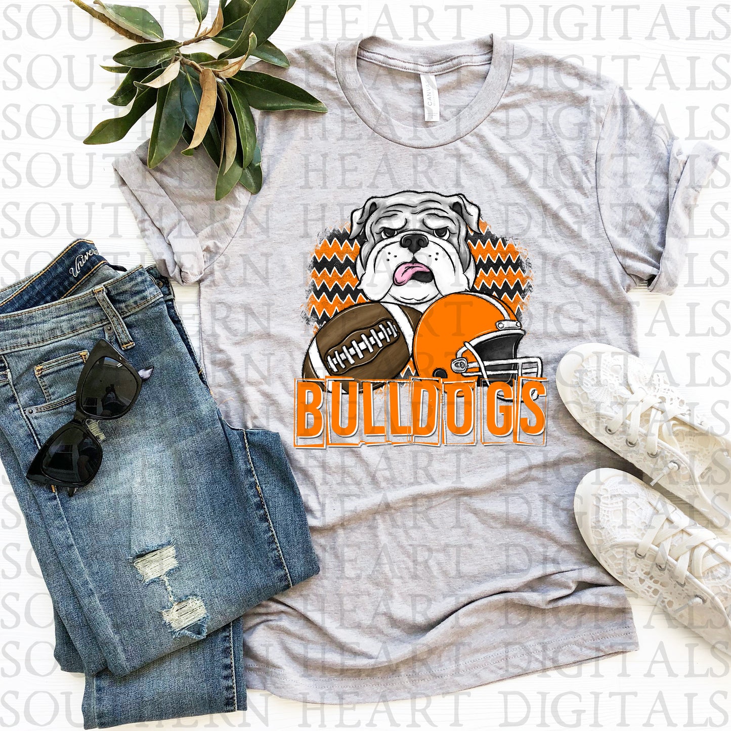 Orange and Black Bulldog Football Mascot PNG Digital Download