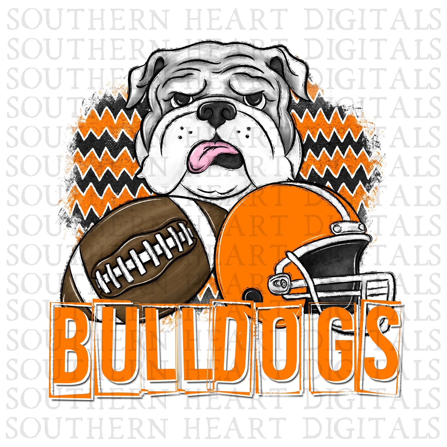 Orange and Black Bulldog Football Mascot PNG Digital Download