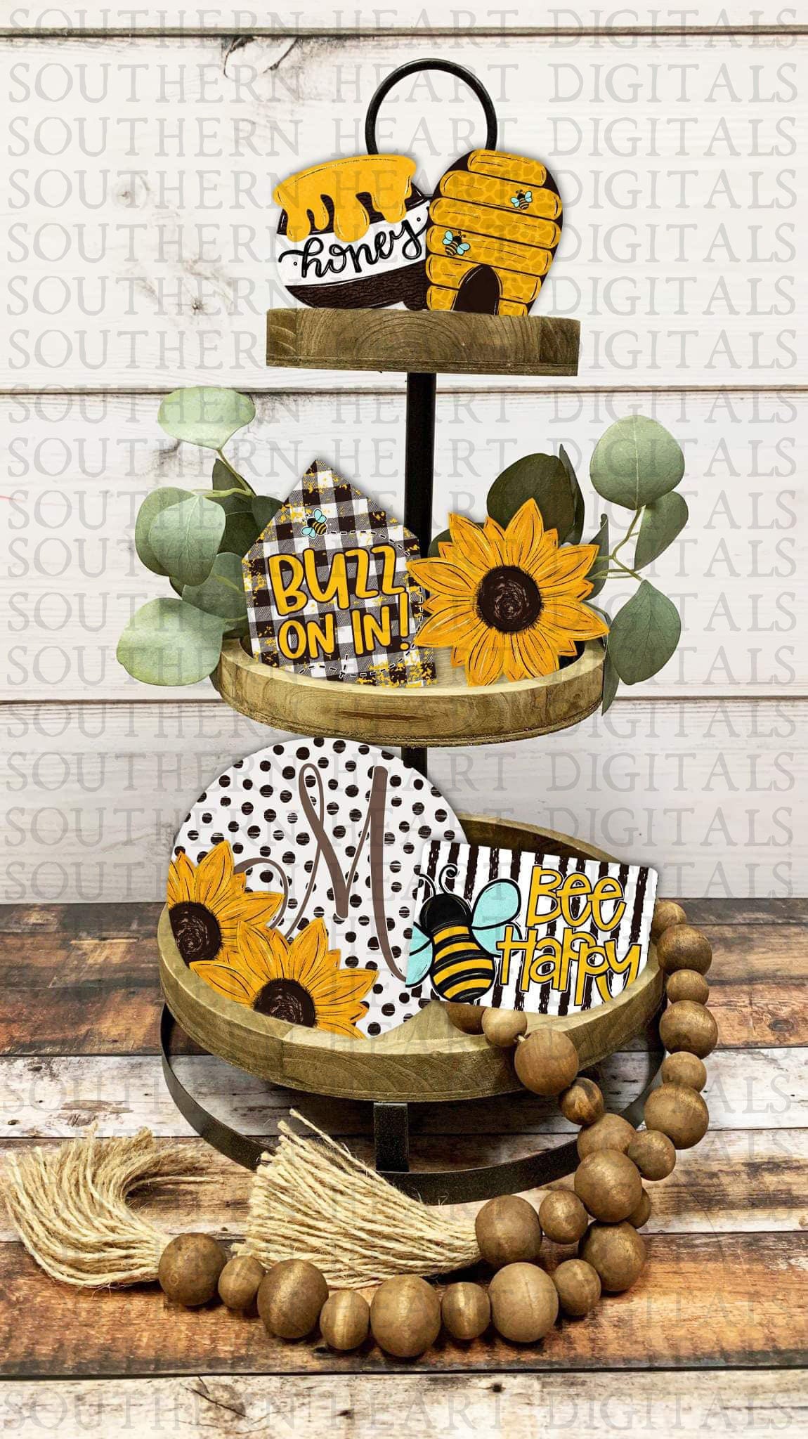 Honeybee Themed Tiered Tray Decor Bundle PNG Digital File