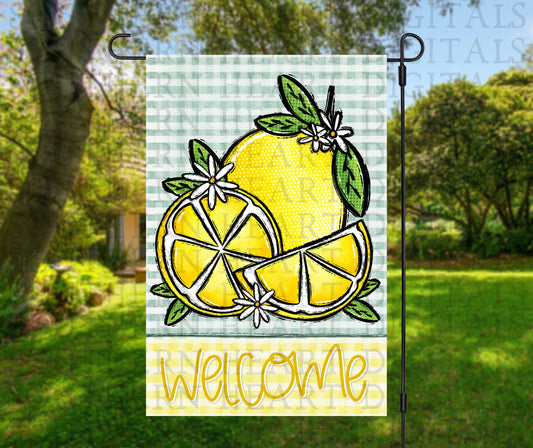 Lemon Summertime Gingham Garden Flag PNG Digital Download