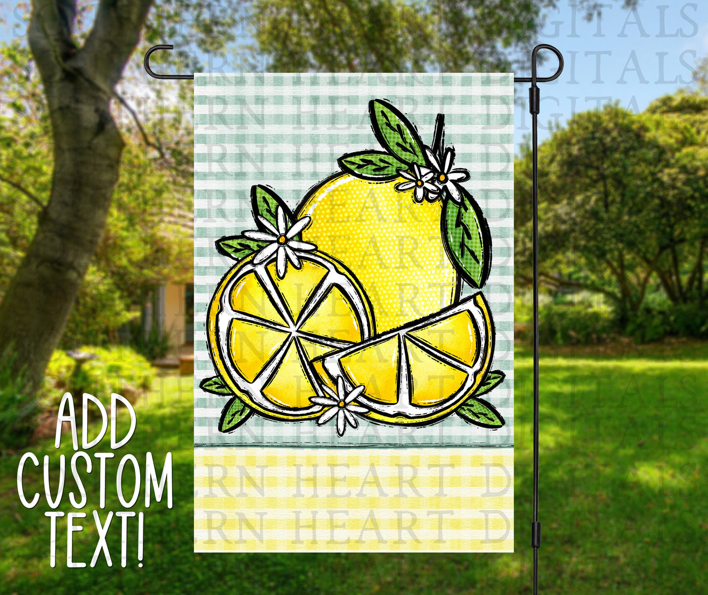 Lemon Summertime Gingham Garden Flag PNG Digital Download