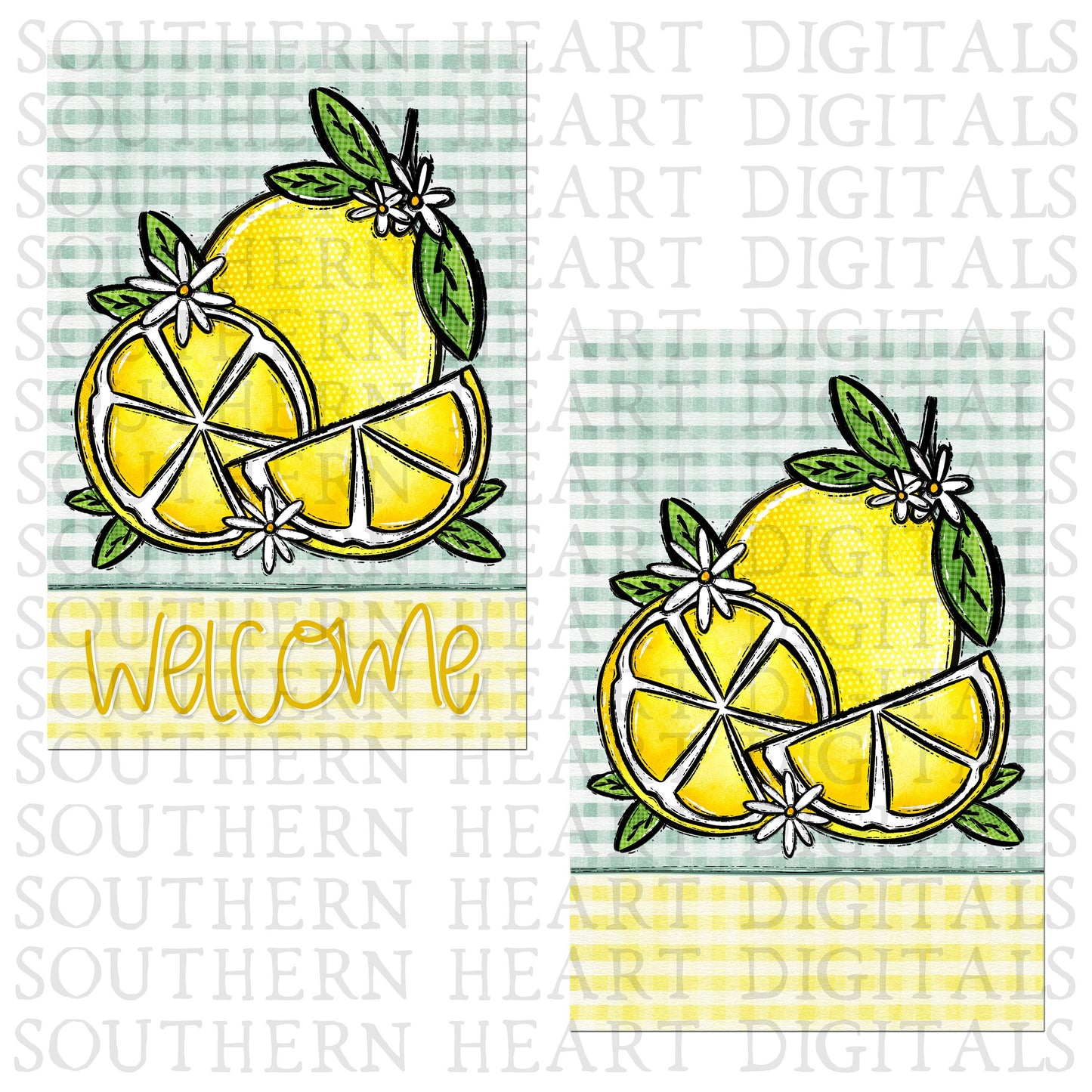 Lemon Summertime Gingham Garden Flag PNG Digital Download