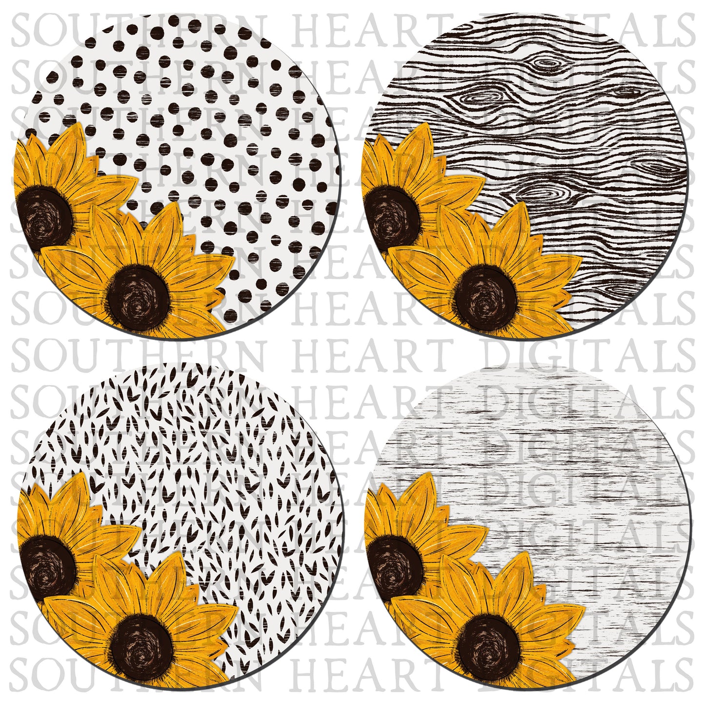 Sunflower Monogram Round Bundle PNG Digital File