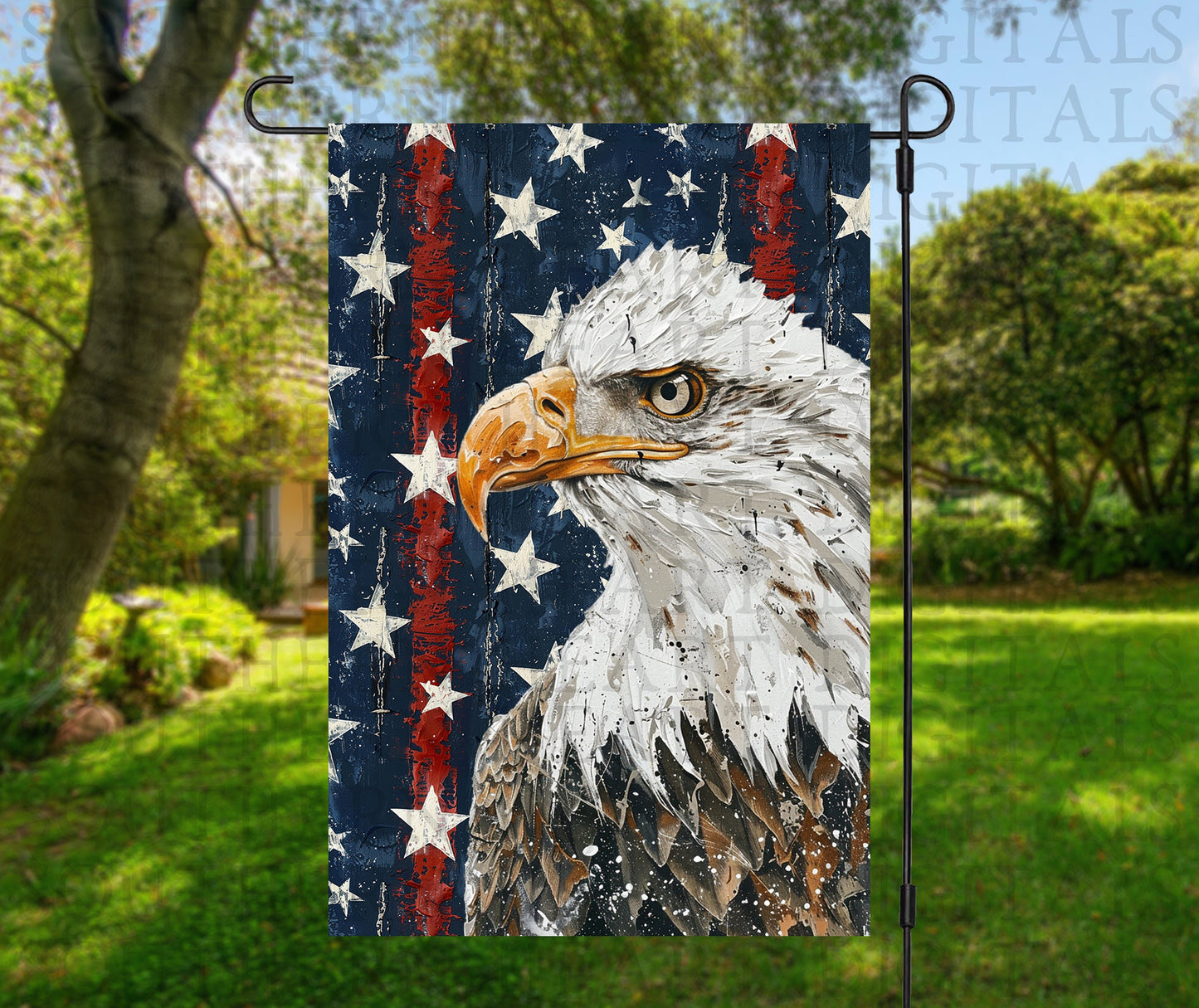 Patriotic Eagle Red White and Blue Garden Flag PNG Digital Download