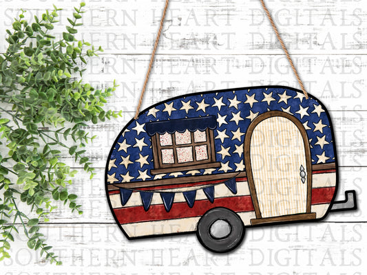 Patriotic Camper Door Hanger Camper PNG Digital File