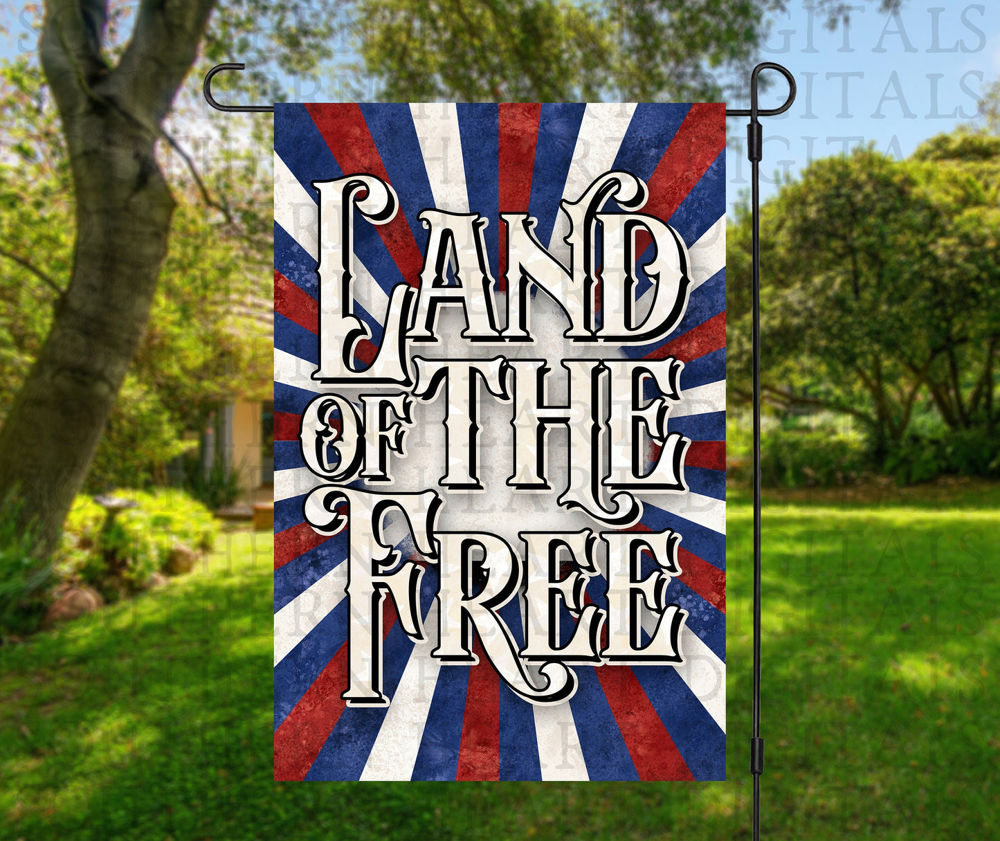 Land of the Free Patriotic Garden Flag PNG Digital Download