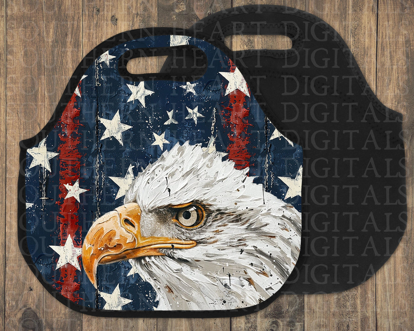 Patriotic Eagle Red White and Blue Neoprene Lunchbag Tote Template PNG Digital File