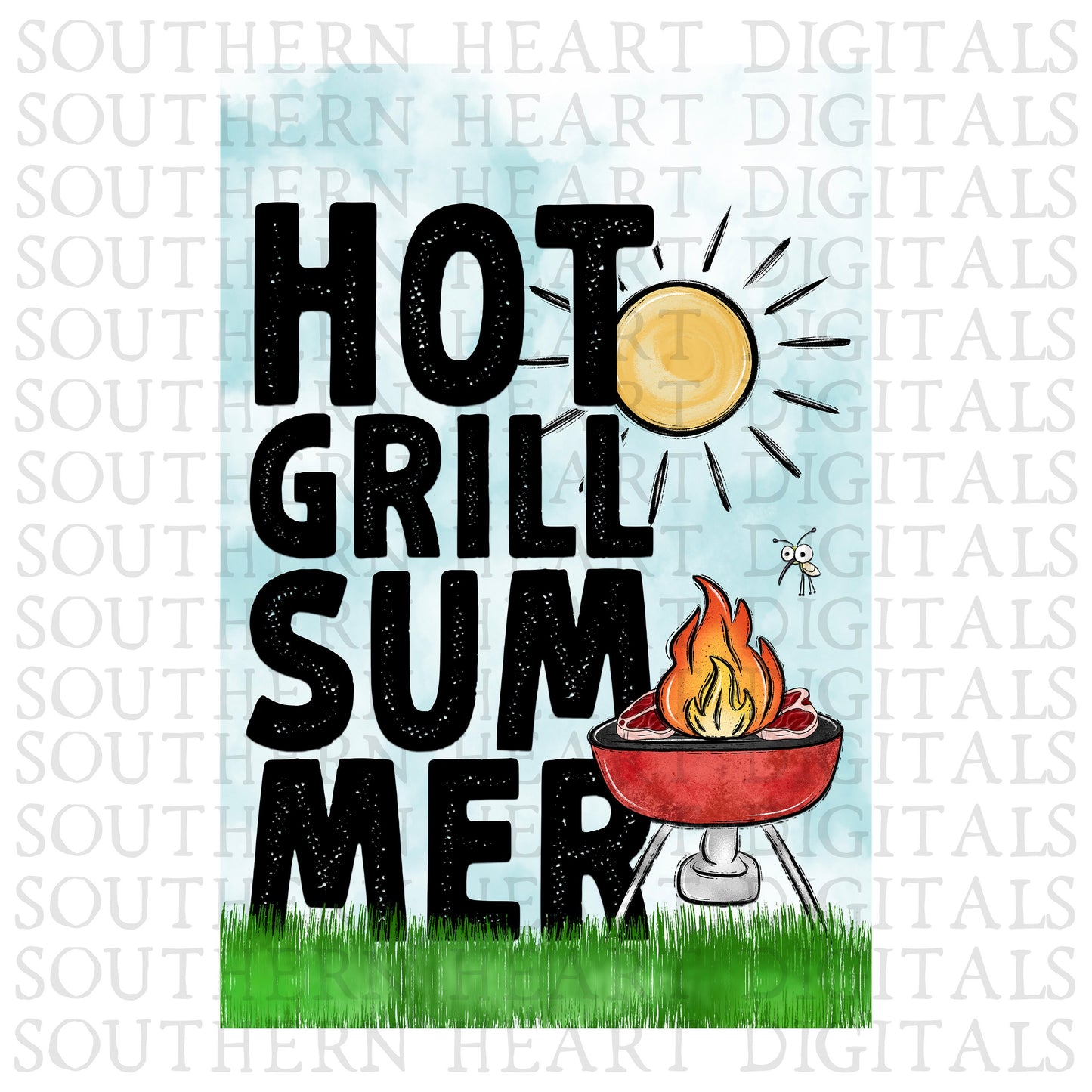 Hot Grill Summer Garden Flag PNG Digital Download