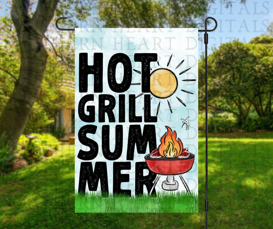 Hot Grill Summer Garden Flag PNG Digital Download