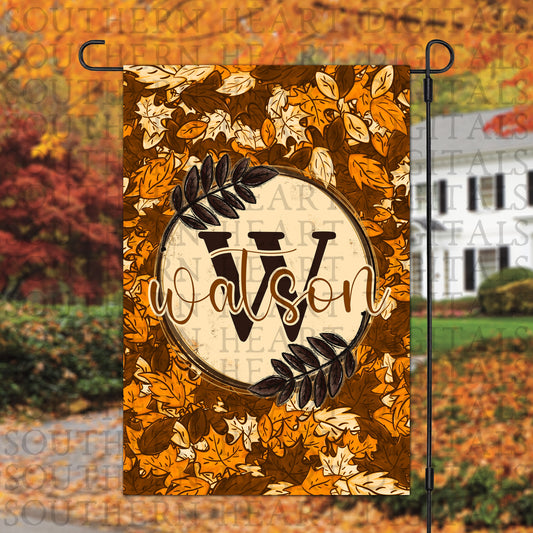 Fall Leaves Monogram Garden Flag PNG Digital Download