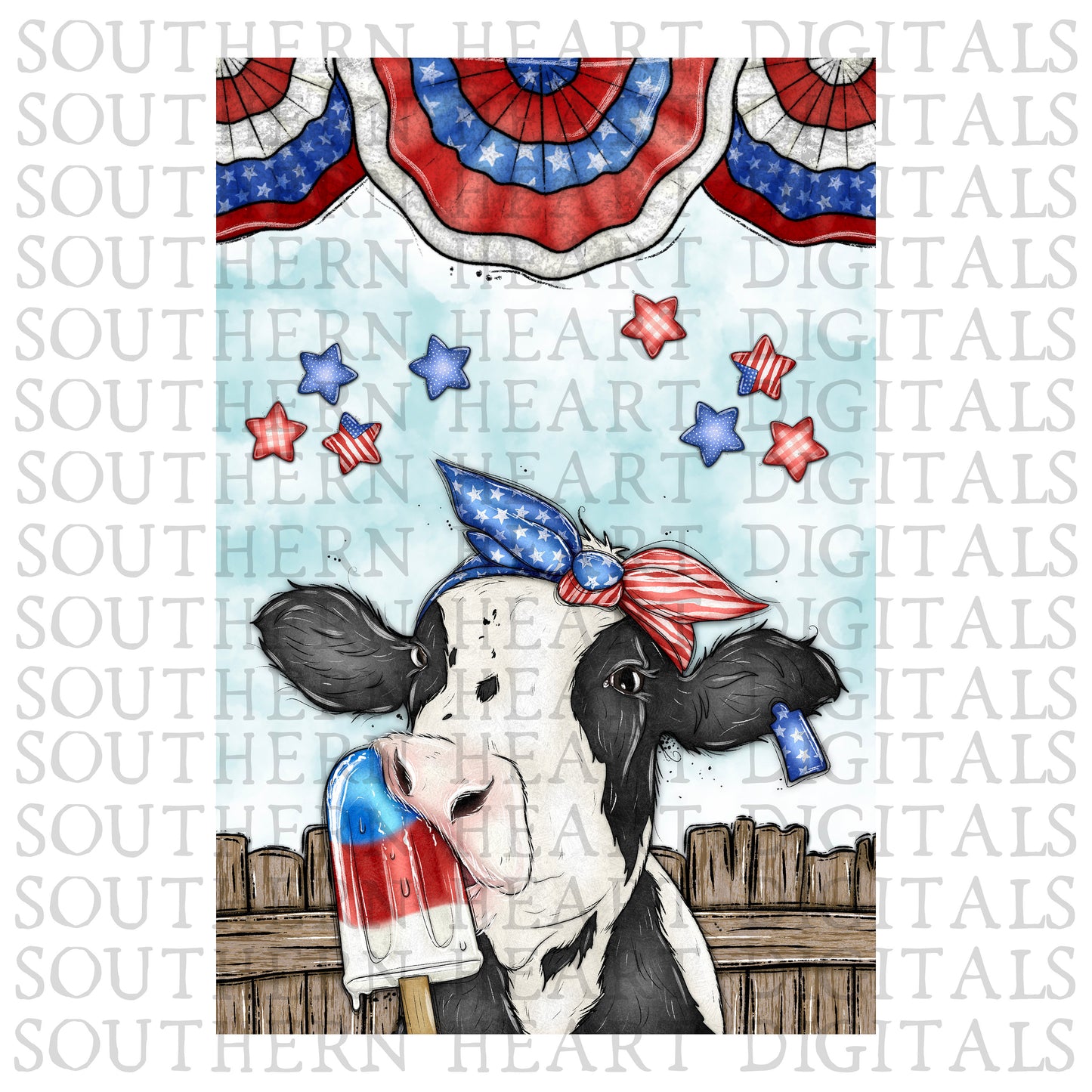 Patriotic Cow with Popsicle Garden Flag PNG Digital Download